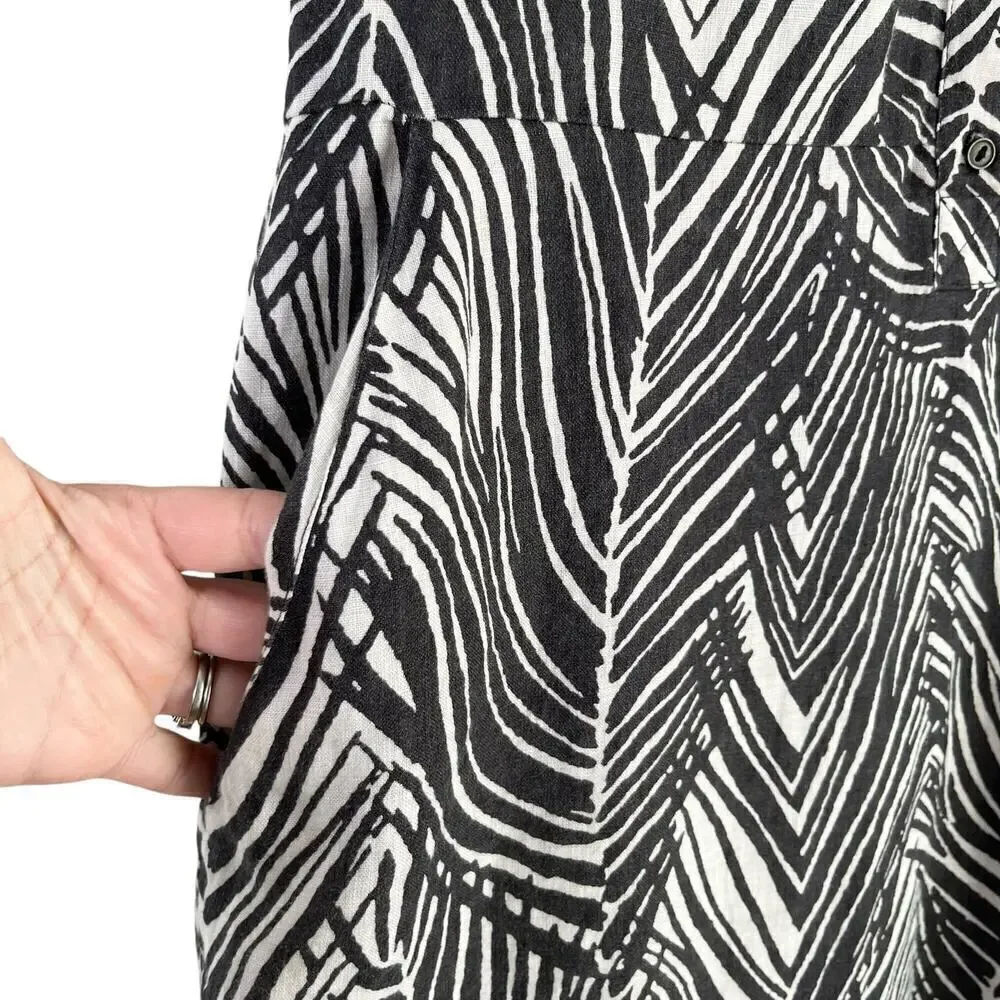 Zara 100% Linen Zebra Print Mini Shirt Dress Short Sleeves Black‎ White, Size XS